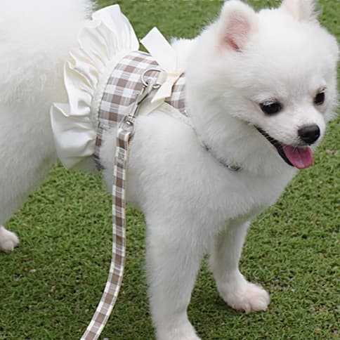 犬 ハーネス リボン付きチェック柄お散歩ハーネス
